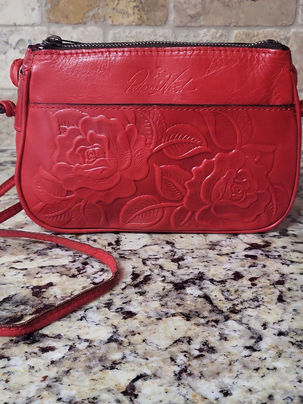 Patricia Nash Red Embossed Leather Crossbody Bag